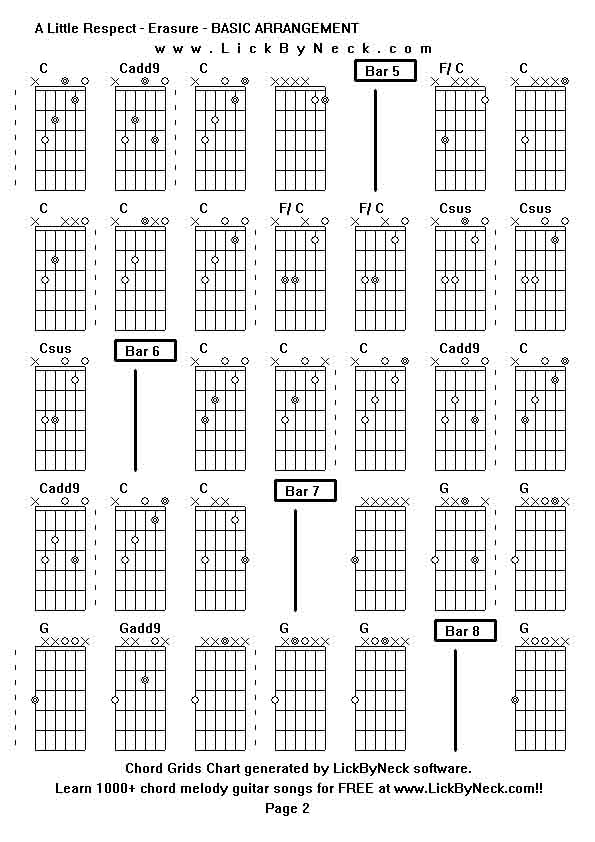Chord Grids Chart of chord melody fingerstyle guitar song-A Little Respect - Erasure - BASIC ARRANGEMENT,generated by LickByNeck software.